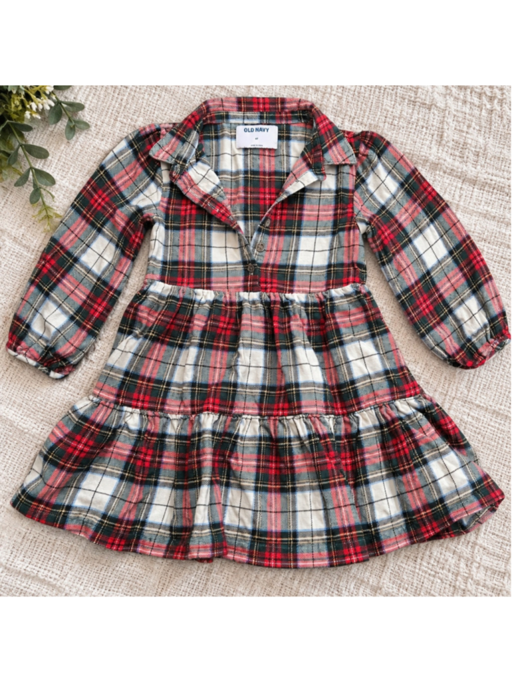 Girls Old Navy Plaid Casual Dress, Size 4T, Red and White